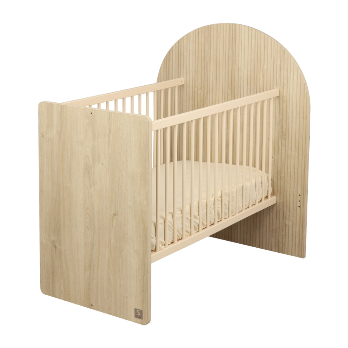 Lit bébé évolutif 120x60 en 90x190 - décor bois chêne sépia forme arche