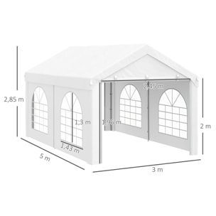 Tente de réception tonnelle barnum dim. 5L x 3l x 2,85H m 2 portes zippées acier galvanisé PE blanc