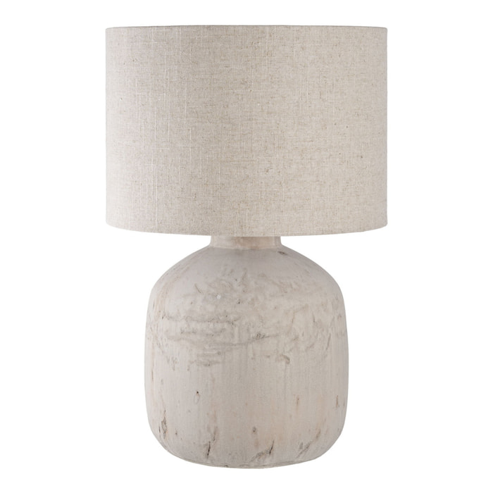 Lampada da tavolo Bilby in ceramica beige con paralume in lino