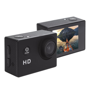 Telecamera sportiva Komir HD720P con 12 mpx, schermo da 2 pollici e 14 accessori.