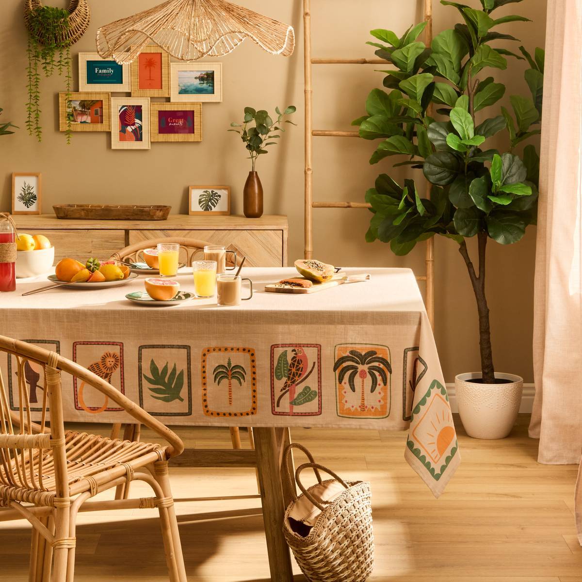 Nappe rectangulaire Tropical 240x140cm coton beige