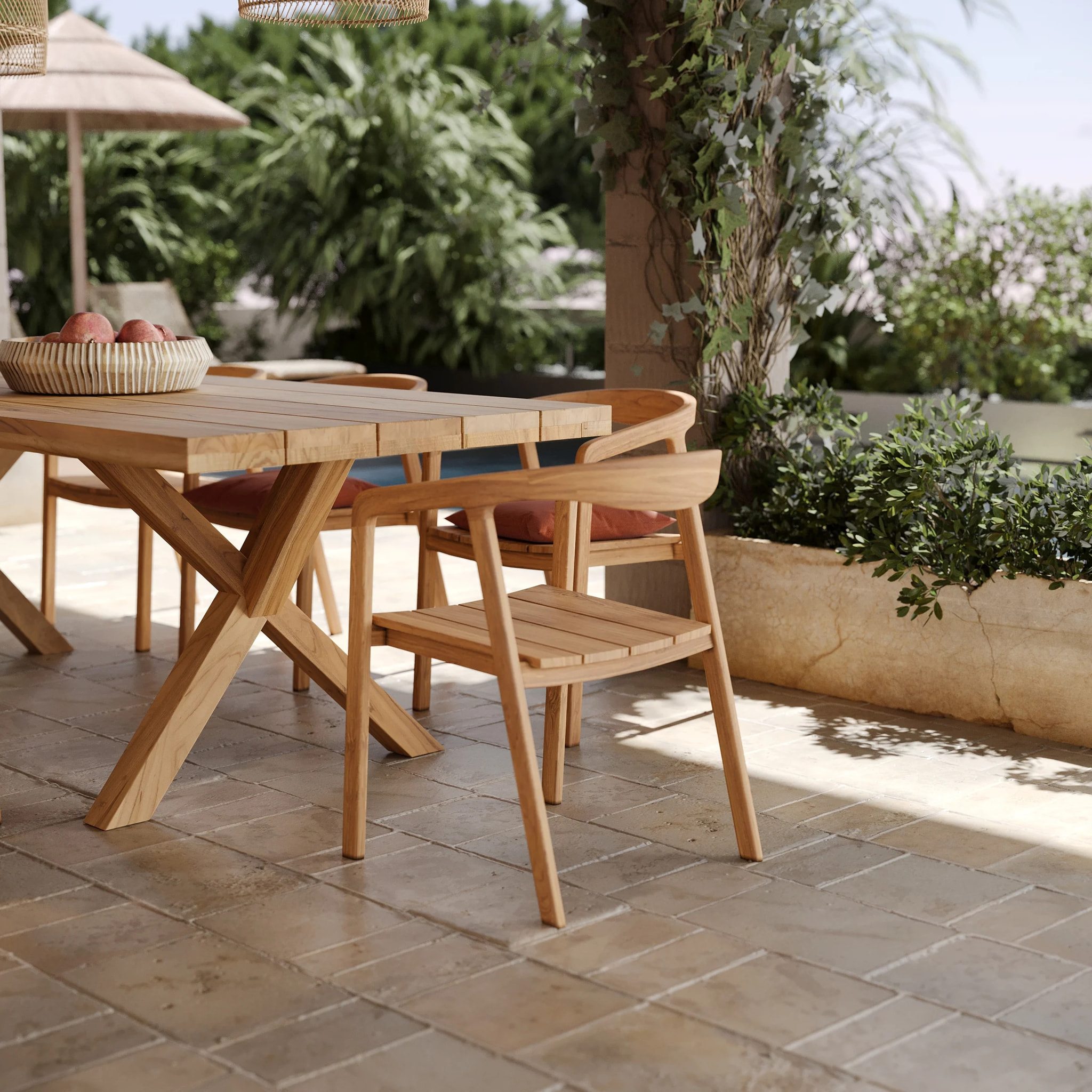 Table et chaises de jardin 8 personnes en teck massif - Soraya
