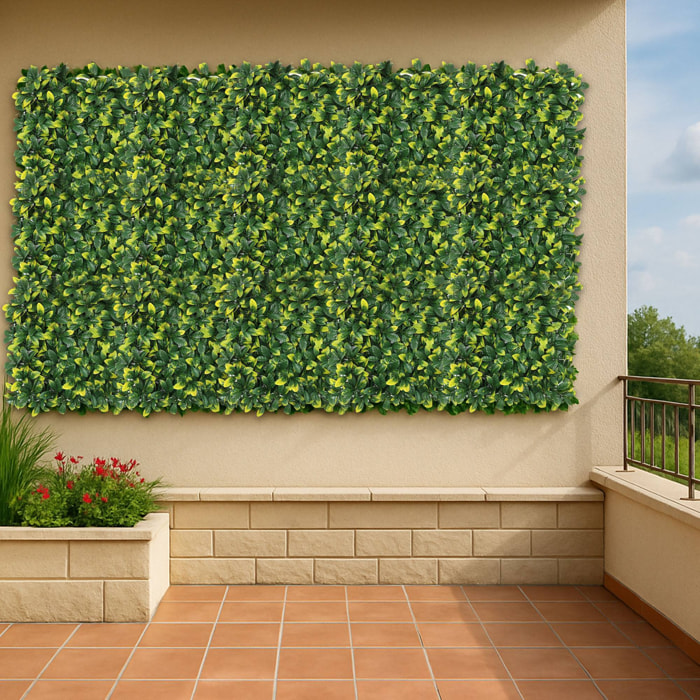 Well home jardín vertical artificial, panel de seto 100x100cm, para decoración interior y exterior - de hojas verdes y amarillas realistas