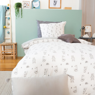Parure de lit enfant imprimé 100% gaze de coton - forêt - gris