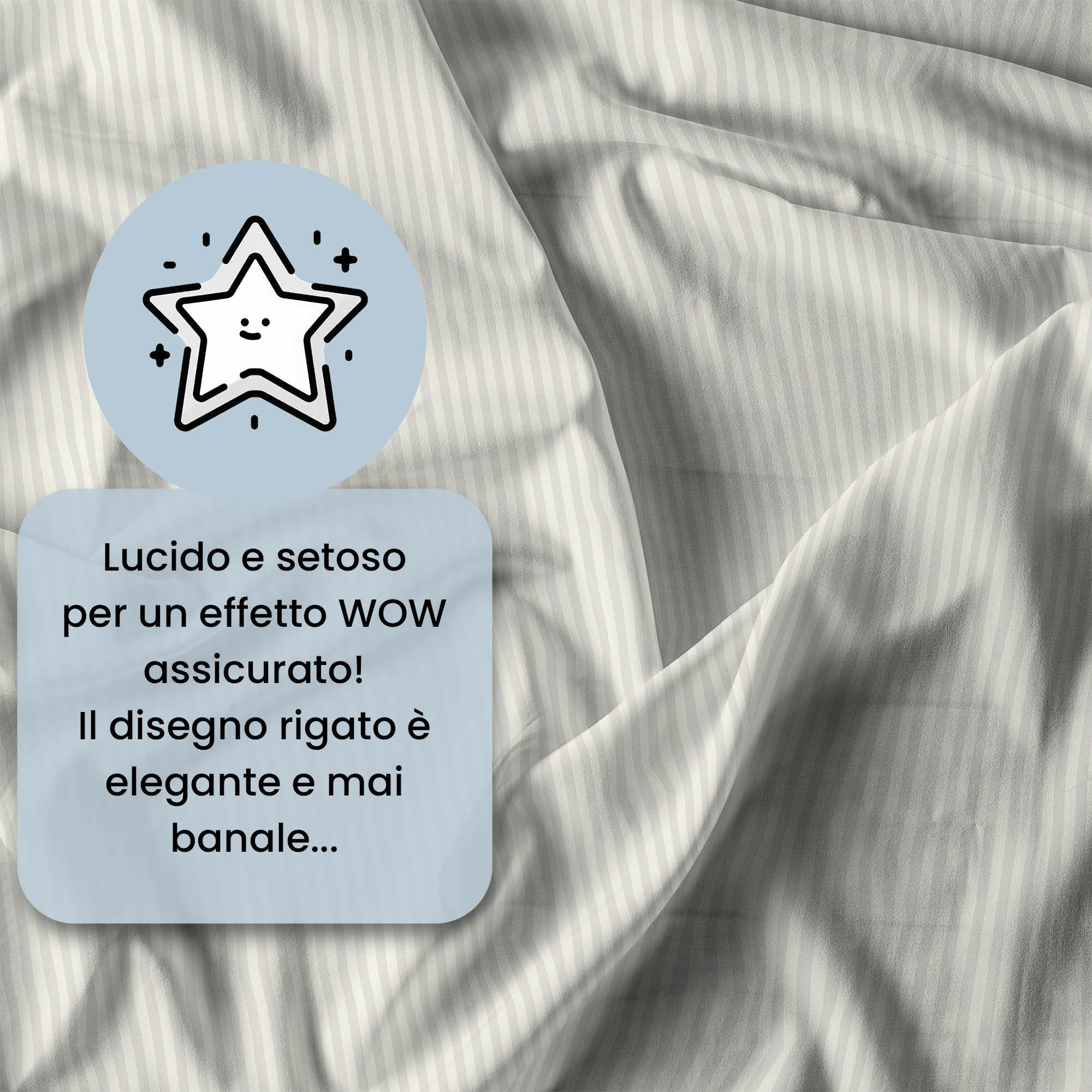 PARURE COPRIPIUMINO SATIN STRIPES, 100% Raso di Poliestere, Made in Italy, No Stiro - PANNA