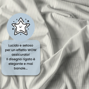 PARURE COPRIPIUMINO SATIN STRIPES, 100% Raso di Poliestere, Made in Italy, No Stiro - PANNA