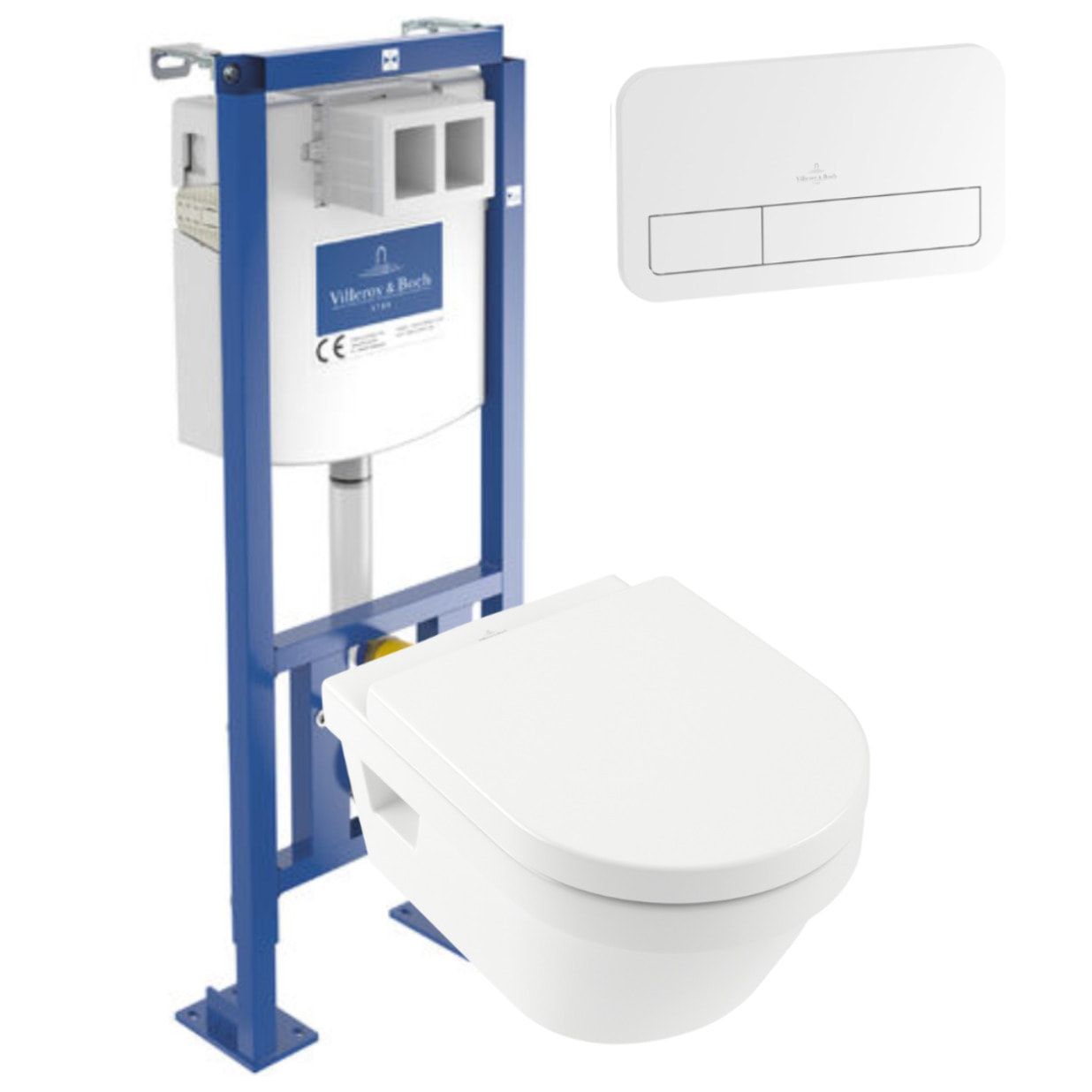 WC suspendu sans bride Architectura + abattant + Bâti-support Villeroy & Boch ViConnect + Plaque de commande