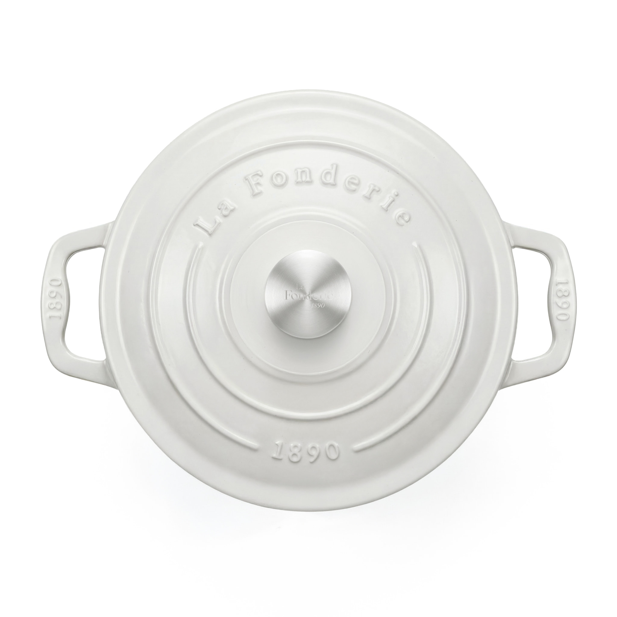 La Fonderie 1890 IENA22, Cacerola redonda de hierro fundido, 22 cm, 3,3L, beige, compatible con todos los fuegos, inducción, gas, parrilla y horno.
