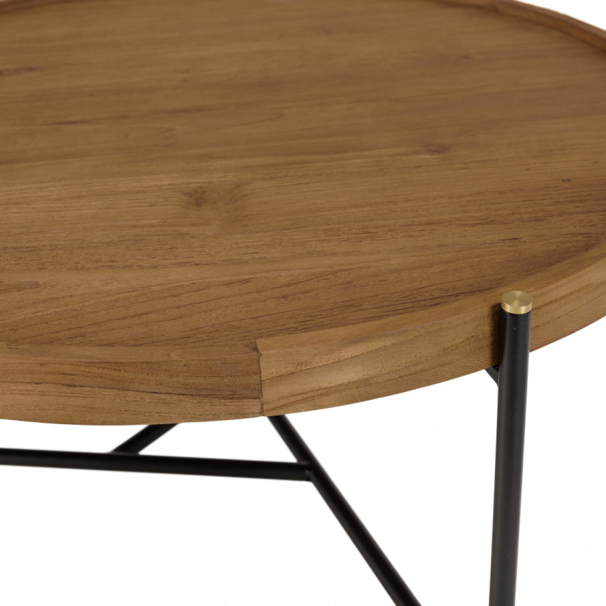 ALIDA - Table basse ronde 78x78cm plateau en bois de teck recyclé