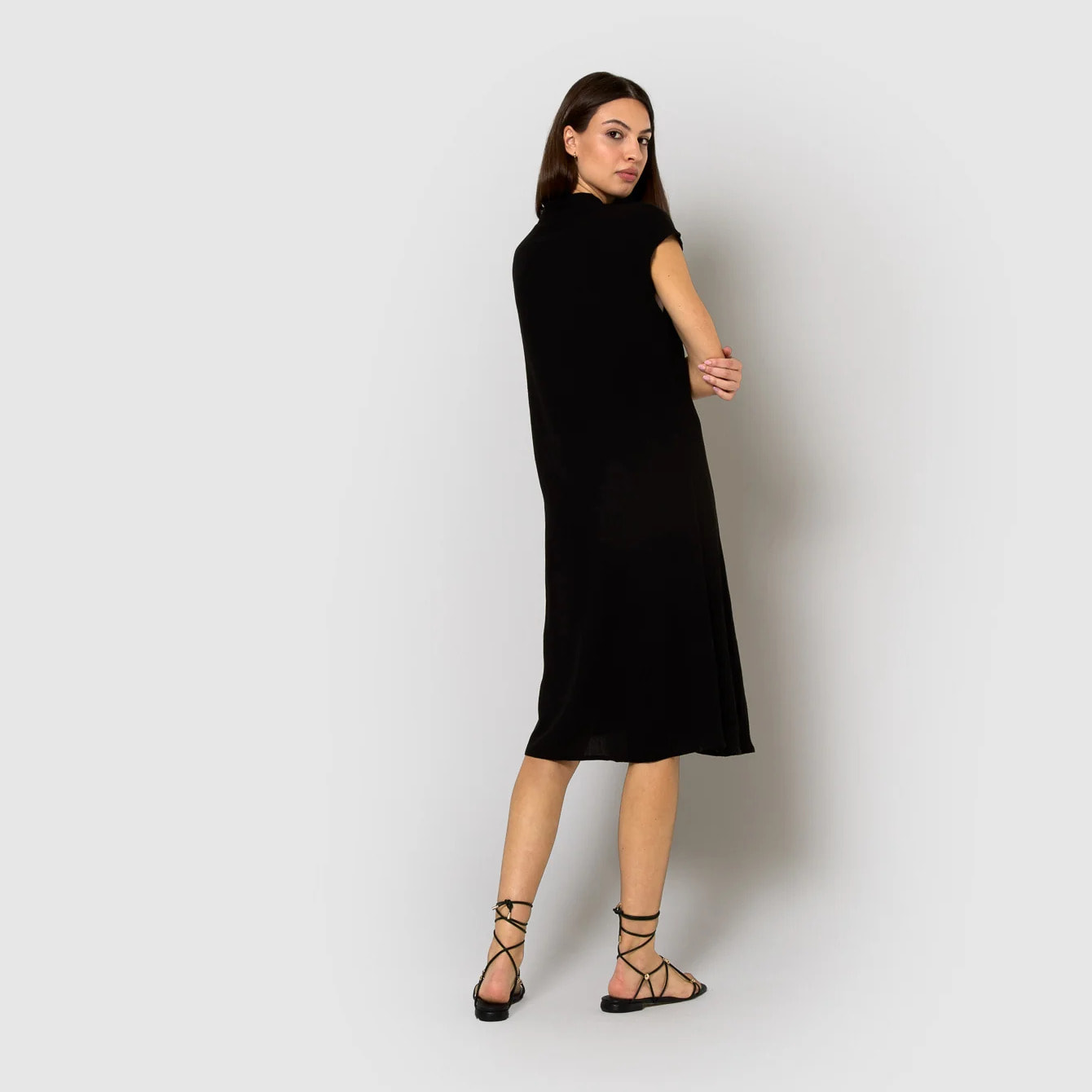 Vestido corto algodón lino negro