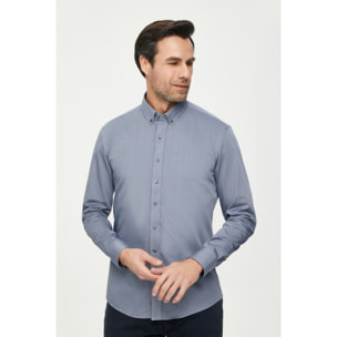 Camicia 1 Bottone Button Downuomo Slim Fil a fil Unito Grigio Scuro