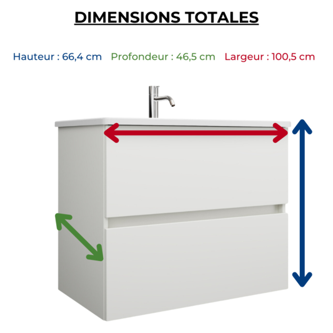 Meuble de salle de bain simple vasque 100 cm Joline blanc mat