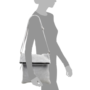 FIRENZE ARTEGIANI Borsa a Spalla da Donna Airuno Vera Pelle Scamosciata Made in Italy 30x5x30 Cm. Colore: grigio chiaro