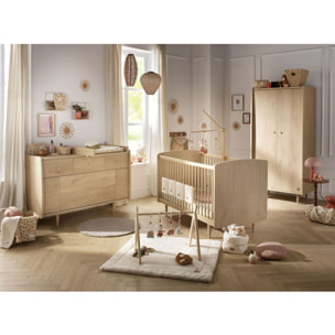 Chambre bébé trio évolutive My Love, Lit 140x70 évolutif Commode à langer XXL et armoire - Chêne Vintage