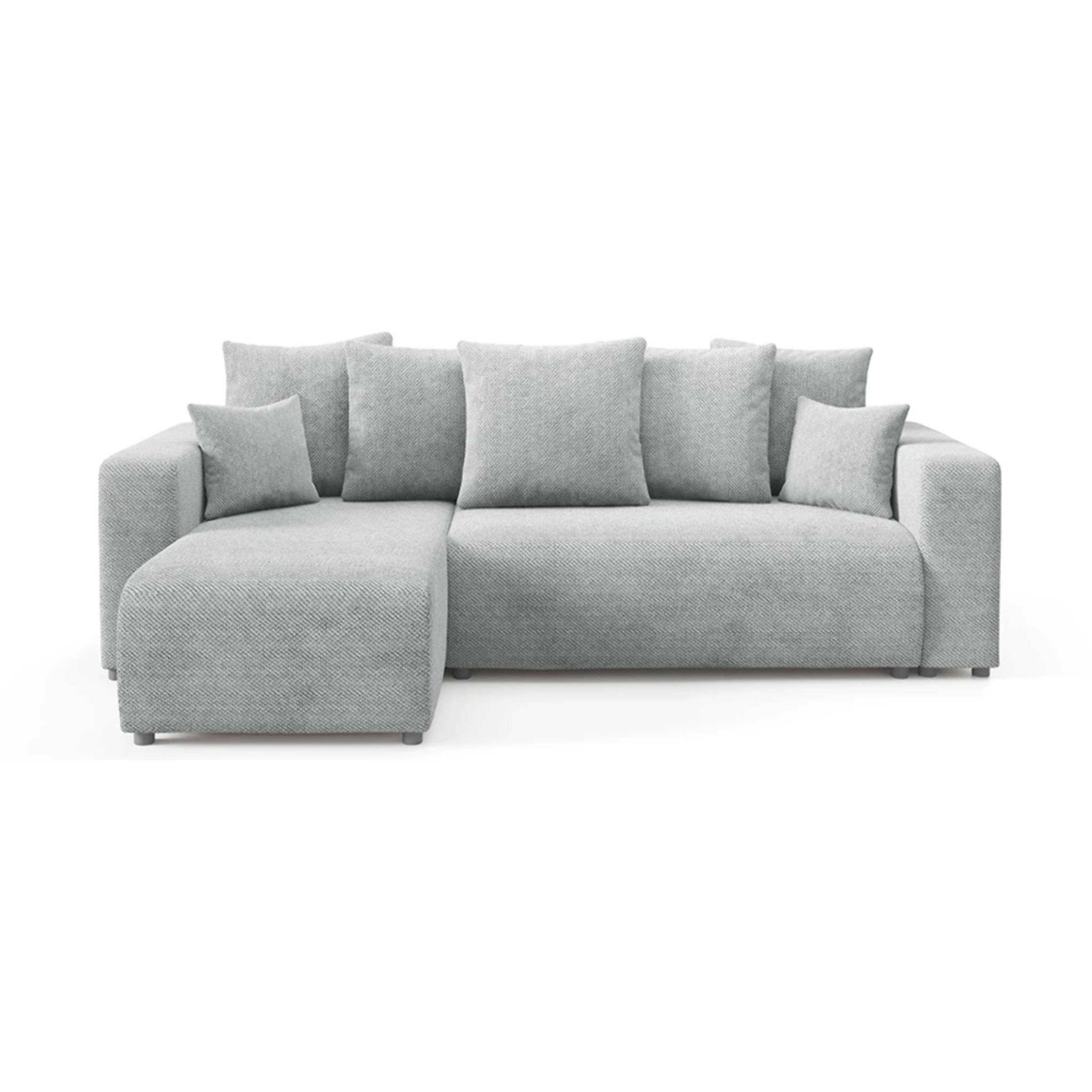 GLORIA - Canapé d'angle gauche convertible 4 places en tissu gris clair