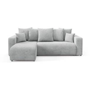 GLORIA - Canapé d'angle gauche convertible 4 places en tissu gris clair