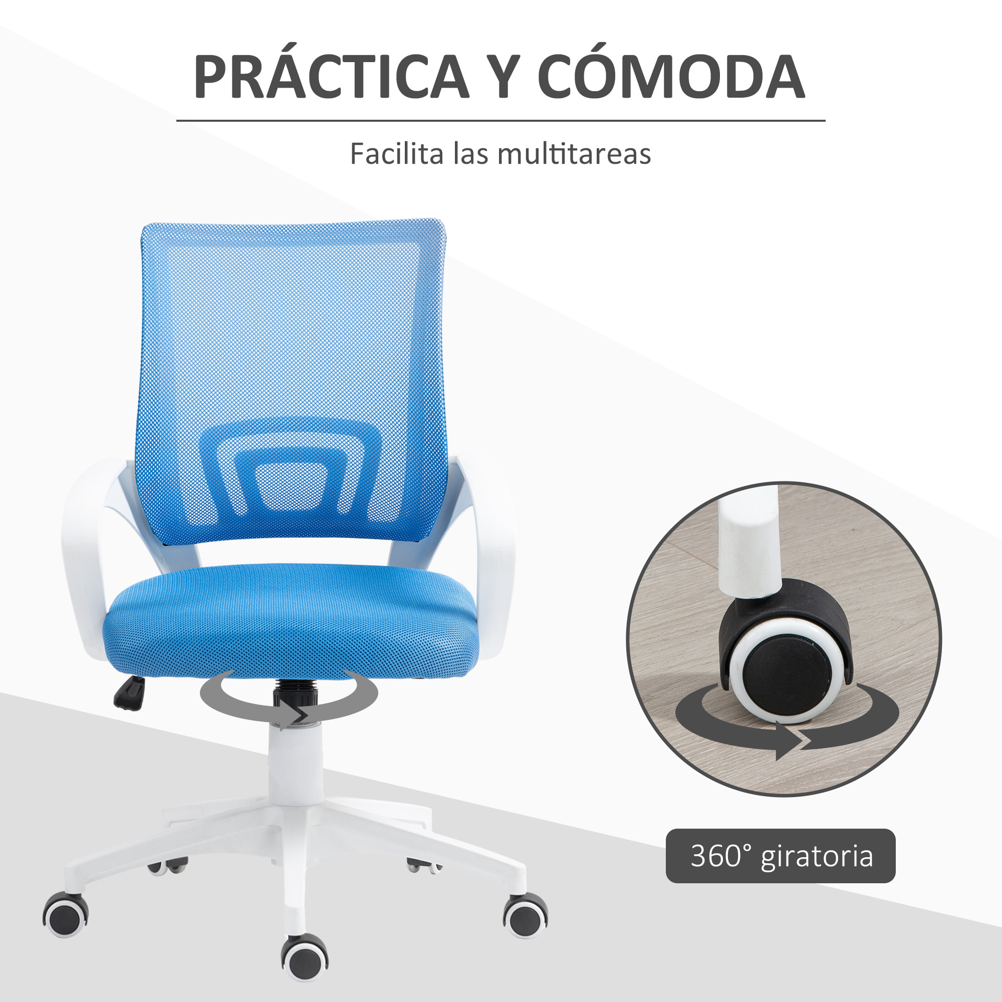 Silla de Oficina de Malla Silla de Escritorio Giratoria con Altura Ajustable Función de Basculante Soporte Lumbar y Reposabrazos Silla para Estudio Carga 120 kg Azul Claro