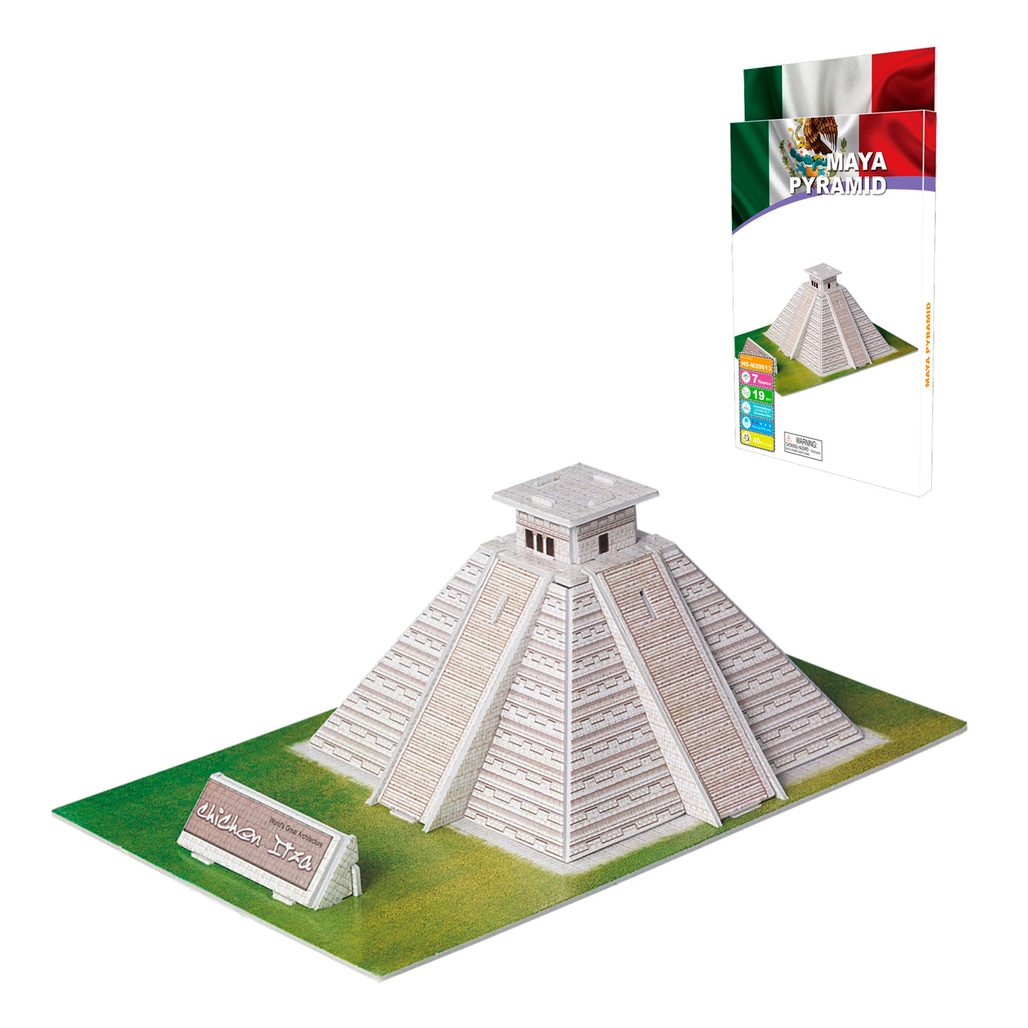 Puzle 3D de cartón de una Piramide Maya situada en México. 19 piezas.