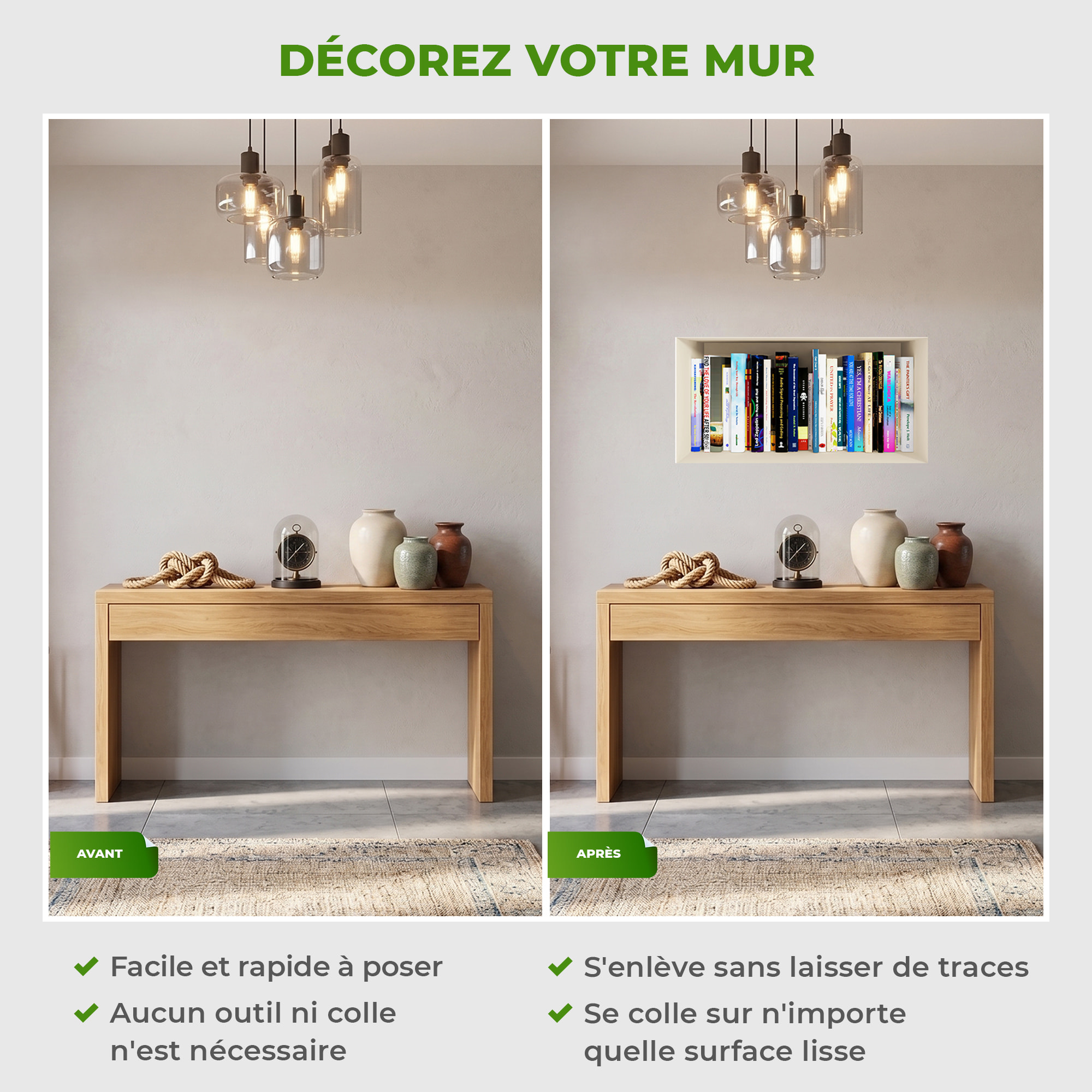Stickers muraux 3D | Sticker Mural Autocollant effet 3D livres 1ère partie - Stickers adhésifs 3D Chambre Salon Trompe l'oeil