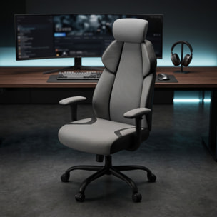 Flank - Sedia da Gaming Pro Ergonomica Poltrona Gamer con Altezza regolabile Reclinabile Girevole 360° con Braccioli in Tessuto e PVC Grigio