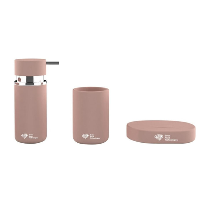 Set d'accessoires Infinitio Distributeur de savon, Porte savon, Gobelet, céramique, Rose mat PackSAT-RoseMat