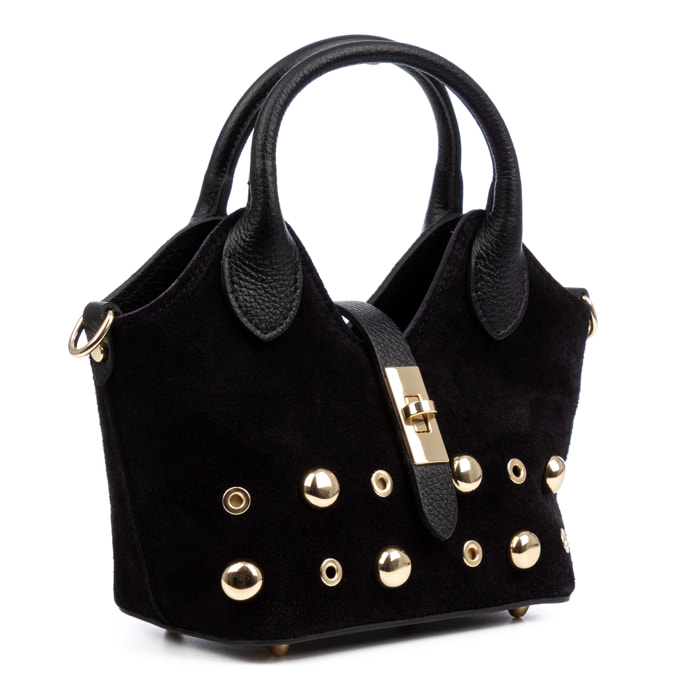 Barzanò Borsa a mano Donna. Pelle scamosciata autentica con dettagli metallici.