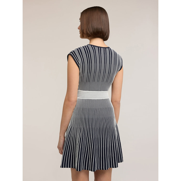 Motivi - Vestido flare de punto a rayas - Azul