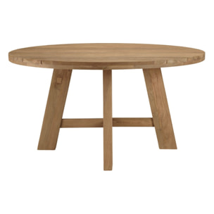 KALLY - Ensemble de jardin, table ronde en bois teck recyclé et rotin synth. 6 pers