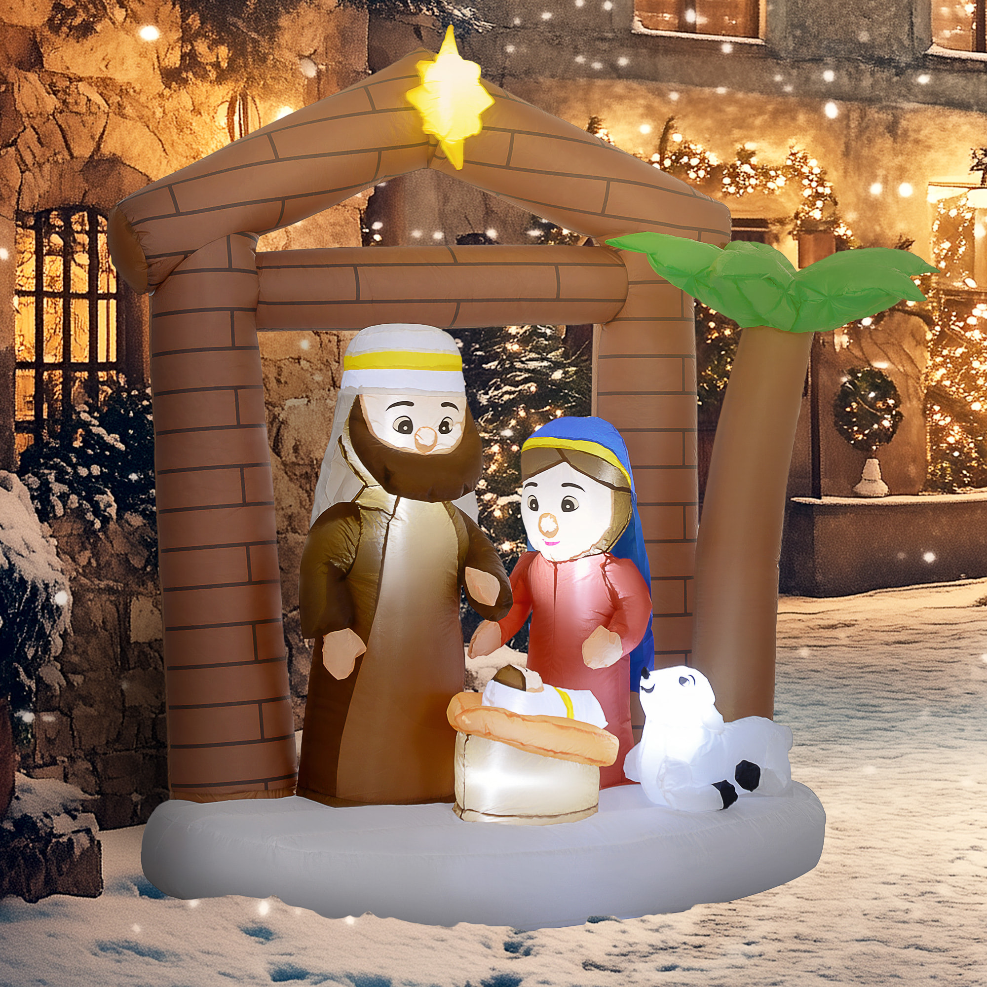 Outsunny Belén Inflable Navideño Decoración Inflable Navideña con Luces LED e Inflador Hinchable Navidad para Exterior 150x90x185 cm Multicolor