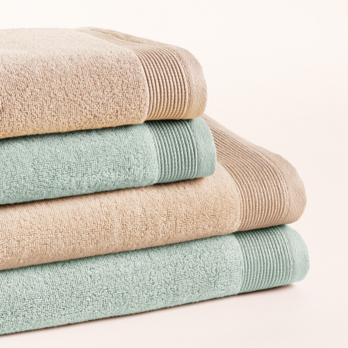 Lot de 4 serviettes Harmony bicolores sable-aqua - Zero Twist - 600 grammes