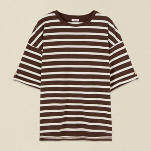 Oltre - T-shirt over a righe - Marrone
