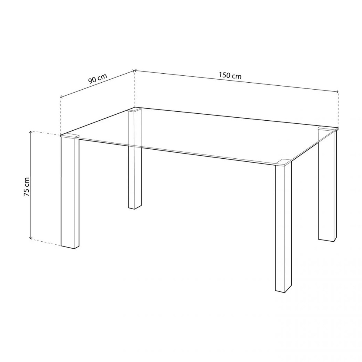 Mesa de comedor fija con sobre de cristal y blanco 150x90 cm Valya Cristal - Blanco