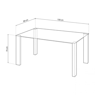 Mesa de comedor fija con sobre de cristal y blanco 150x90 cm Valya Cristal - Blanco