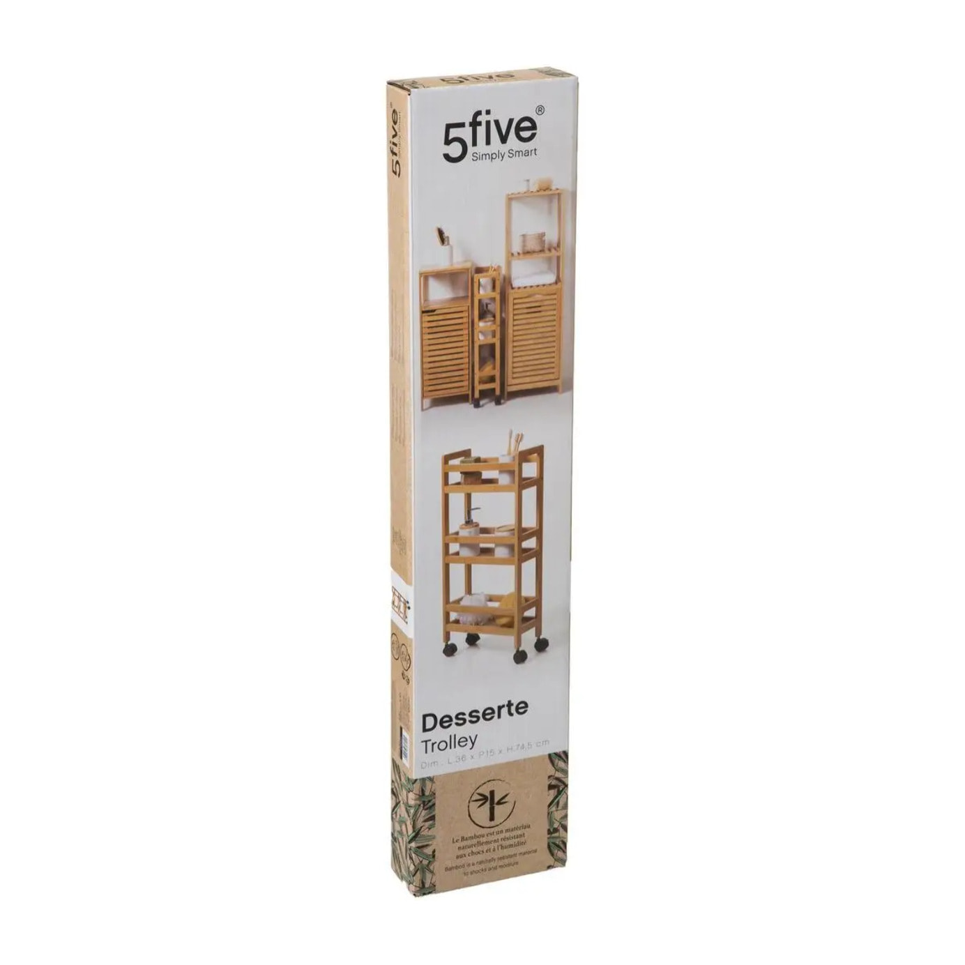 Desserte étroite 3 niveaux à roulettes bambou