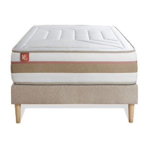 Ensemble Matelas Le Tendre - 28cm - Ressorts ensachés et mémoire de forme - Enveloppant - Sommier kit Beige
