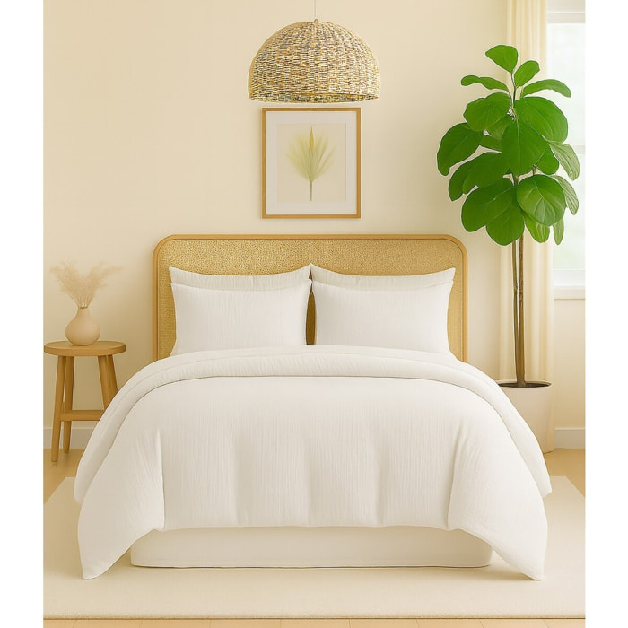 Parure Housse De Couette 100% gaze De Coton Blanc