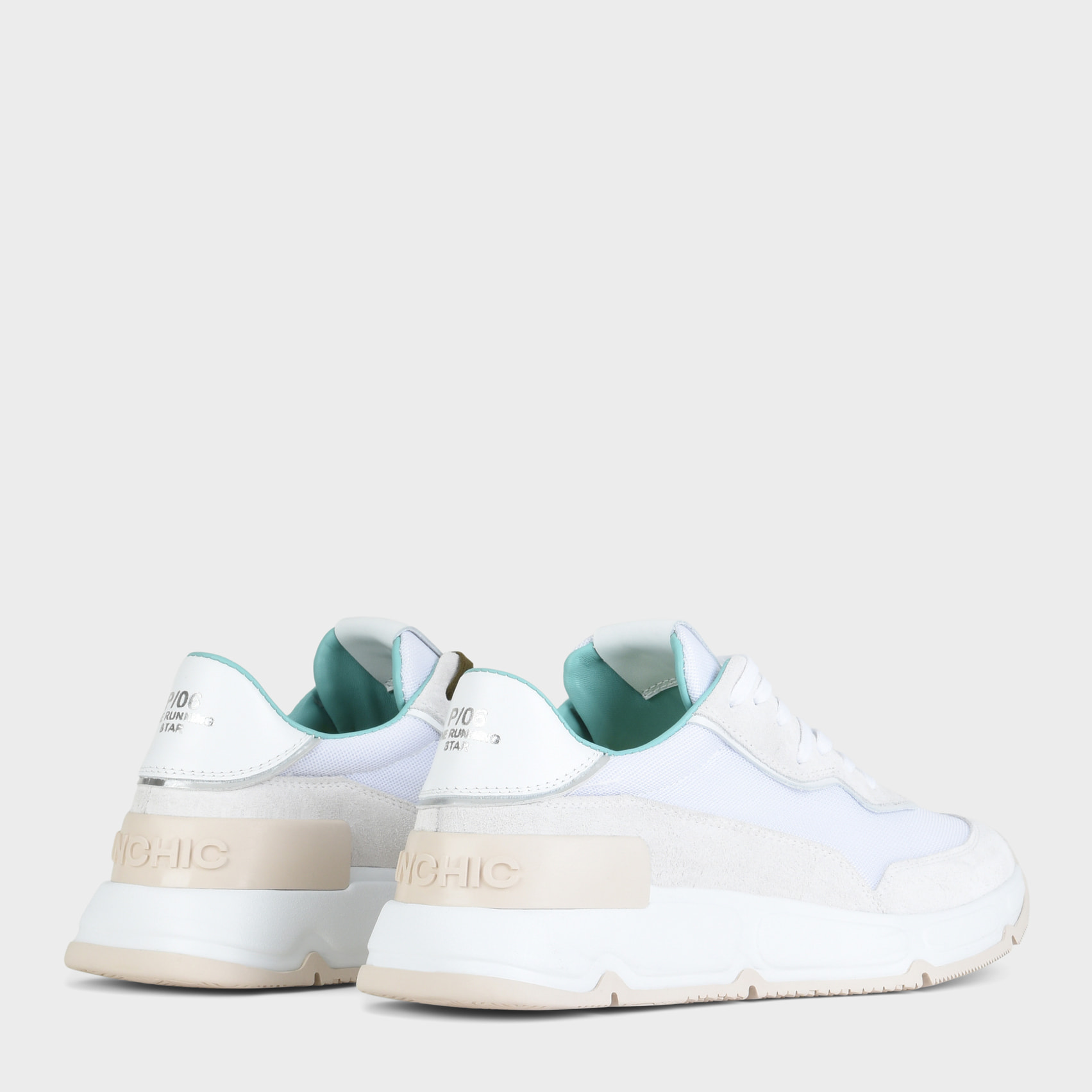 SNEAKER HOMBRE P06 DE MESH ANTE Y PIEL EFECTO ESPEJO BLANCO