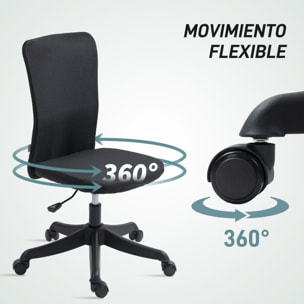 Silla de Escritorio sin Brazos Silla de Oficina Giratoria Tapizado en Lino Sintético con Altura Ajustable para Estudio Dormitorio Tocador Carga 120 kg Negro
