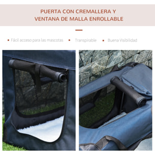 Transportín Perro Gato Bolsa de Transporte Portátil y Transpirable para Mascotas Plegable con Cojín 3 Puertas y Ventana de Malla 2 Bolsillos 60x41,5x41 cm Azul Oscuro