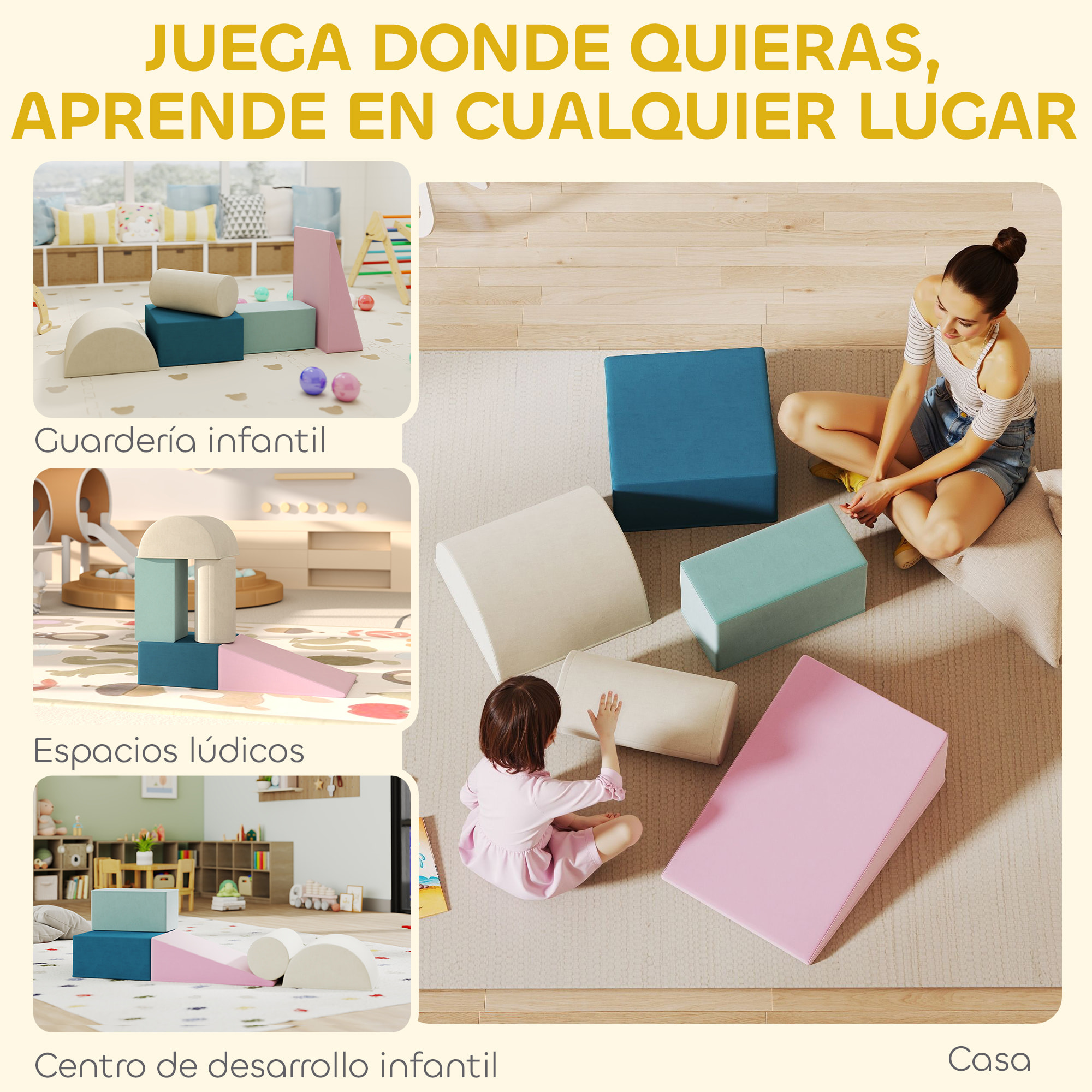 Juego de 5 Bloques de Espuma para Niños, Fundas Extraíbles, Bloques de Psicomotricidad, Figuras de Construcción, Juguete para Aprendizaje para Escalar y Gatear, Multicolor