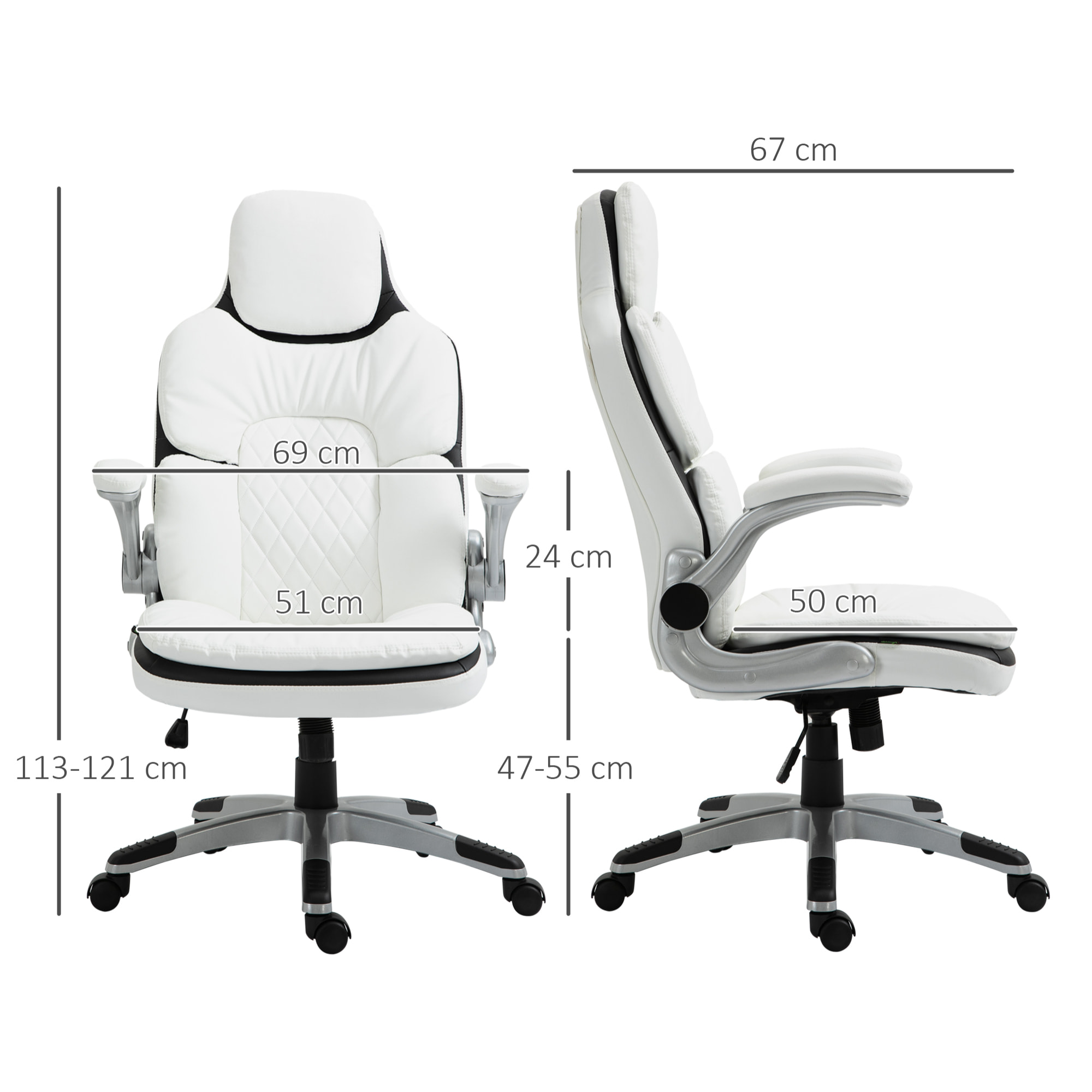 HOMCOM Fauteuil de bureau manager gaming style baquet racing dossier assise capitonné revêtement synthétique blanc noir