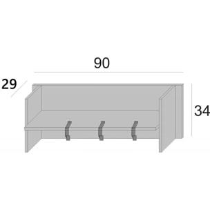 Mobile da ingresso Narciso, Mobile appendiabiti con 3 ganci, Mensola portaoggetti da ingresso, 100% Made in Italy, Cm 90x29h34, Bianco e Cemento