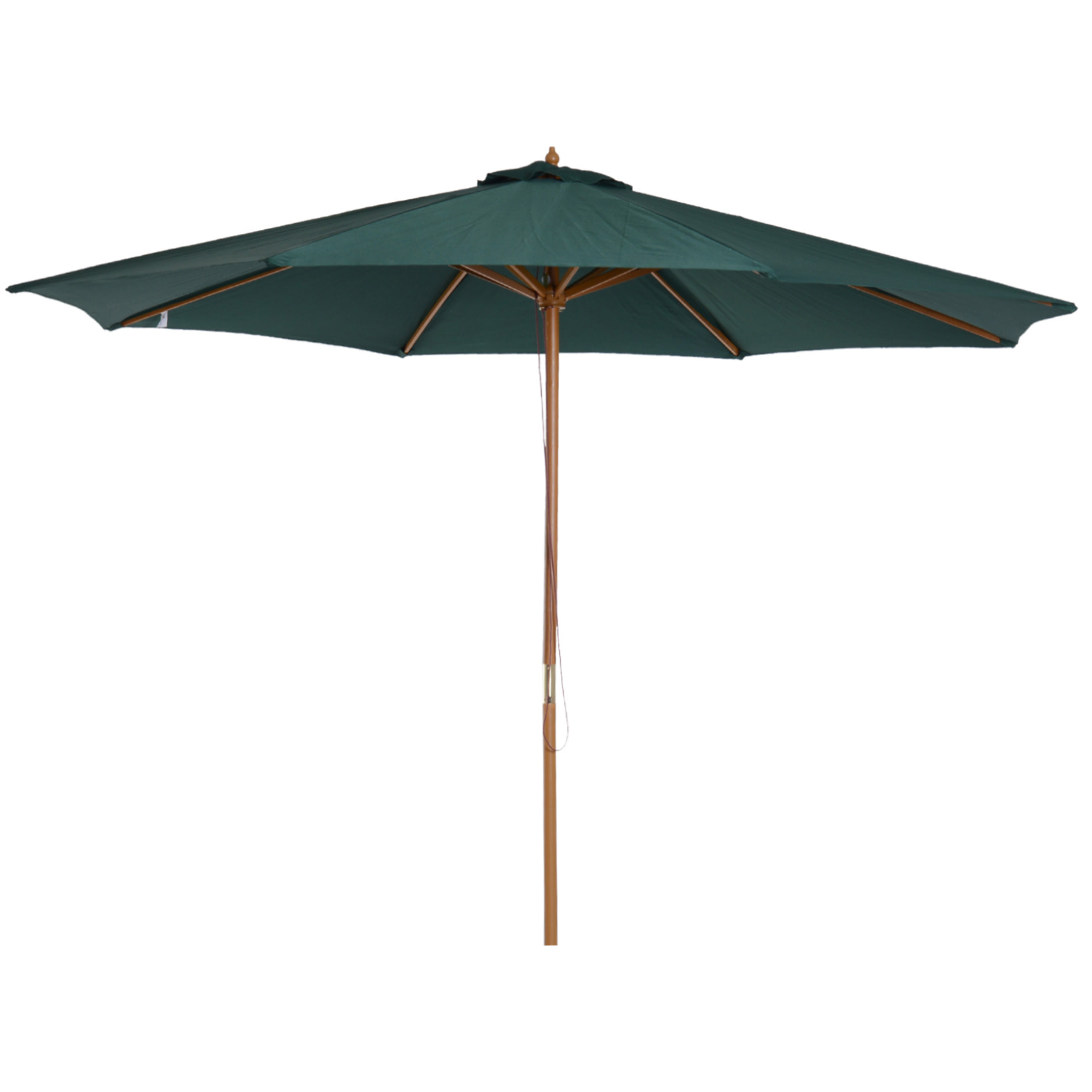 Outsunny Sombrilla Ø300x250 cm Parasol con Poste de Madera con Sistema de Poleas de 8 Varillas con Fijación para Jardín Patio Terraza Verde