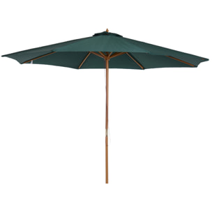 Outsunny Sombrilla Ø300x250 cm Parasol con Poste de Madera con Sistema de Poleas de 8 Varillas con Fijación para Jardín Patio Terraza Verde