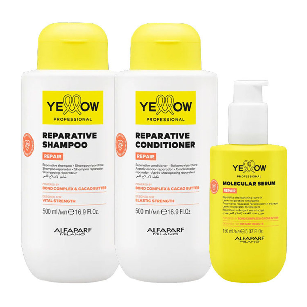 ALFAPARF Yellow Kit Repair Reparative Shampoo 500ml + Conditioner 500ml + Serum 150ml