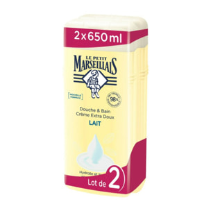 Lot de 2 - LE PETIT MARSEILLAIS - Crème douche et bain lait 650ml