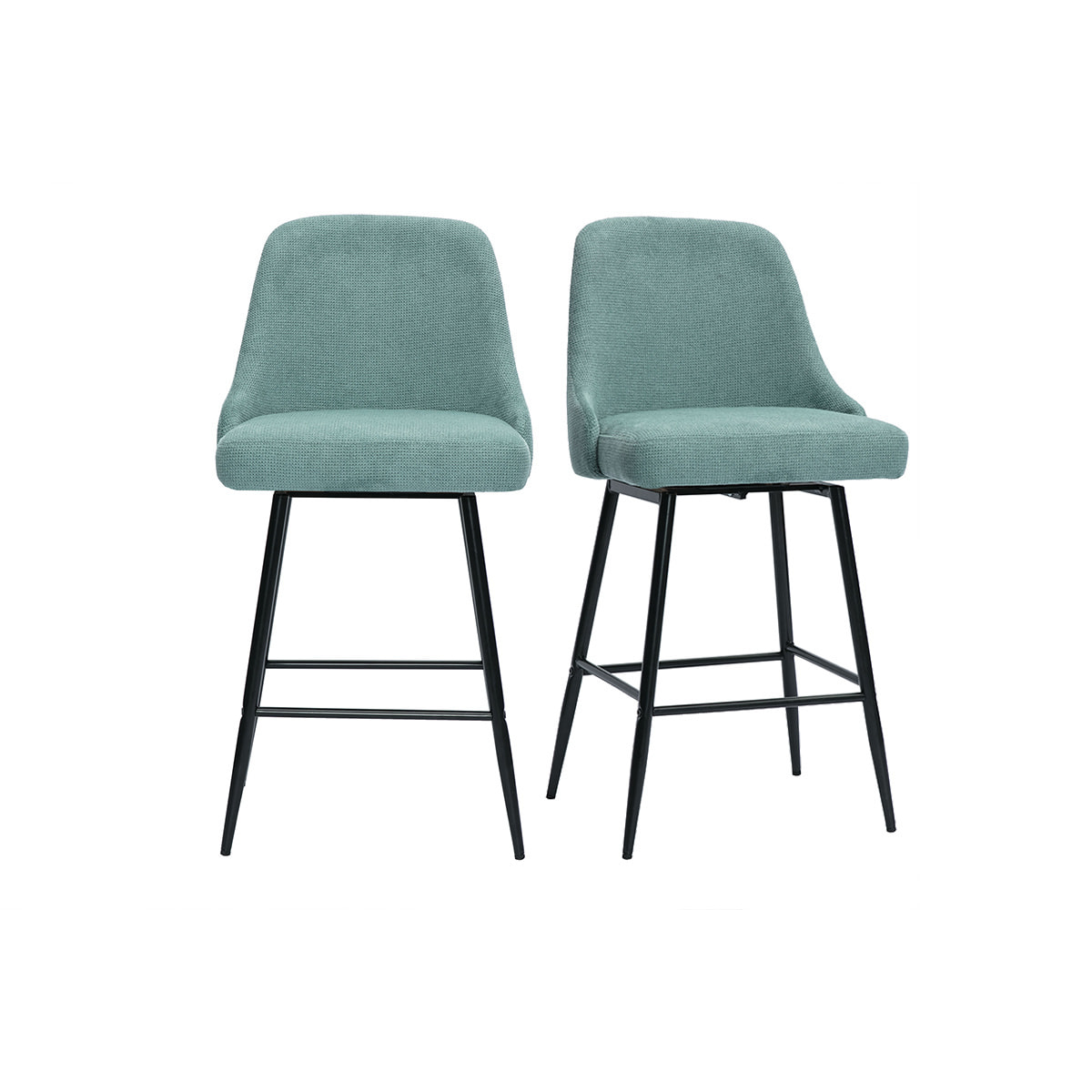 Tabourets de bar pivotants 360° en tissu chenille vert céladon et métal H66 cm (lot de 2) HASTA