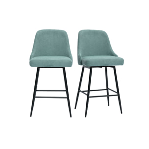 Tabourets de bar pivotants 360° en tissu chenille vert céladon et métal H66 cm (lot de 2) HASTA