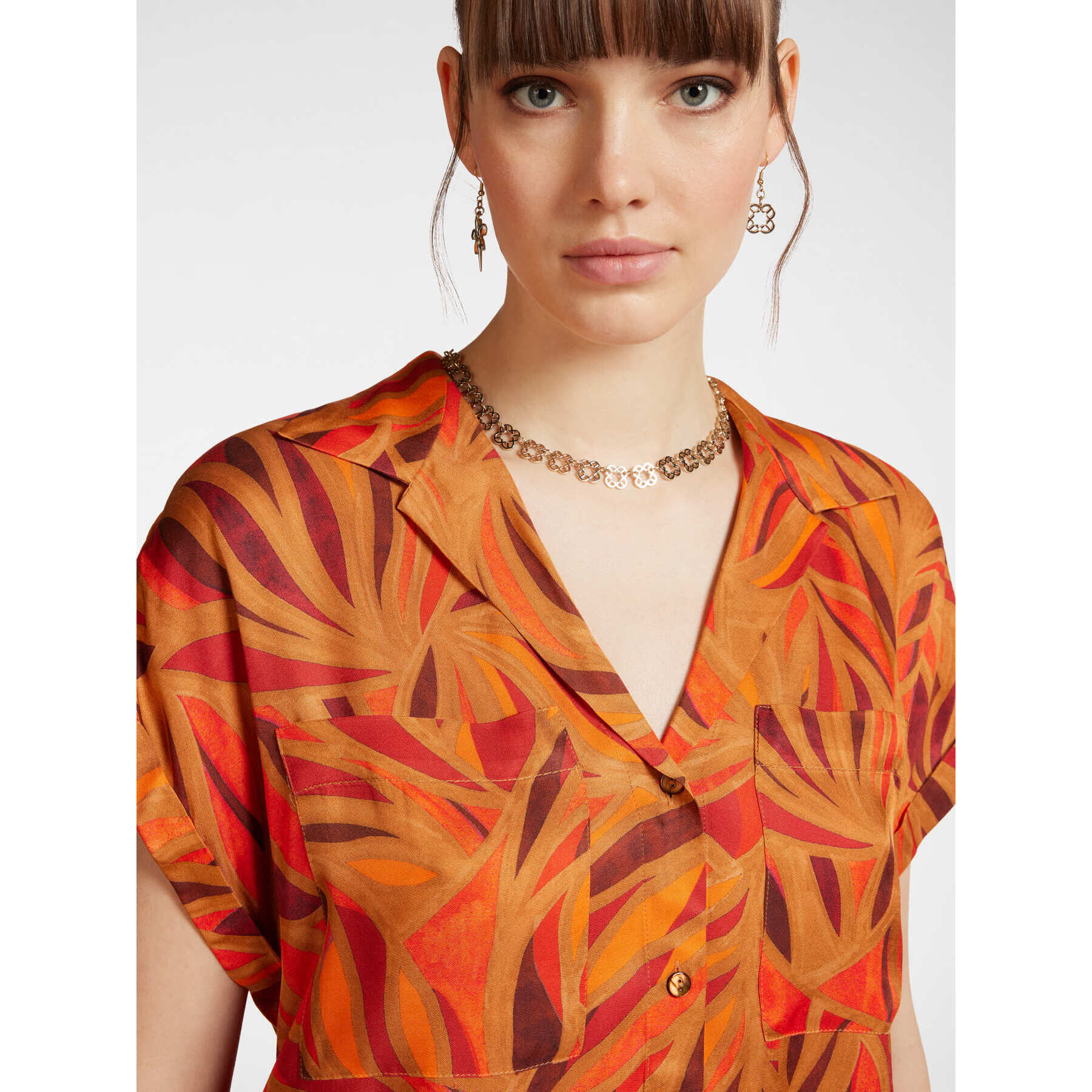 Elena Mirò - Camicia dalla stampa foliage - Arancione