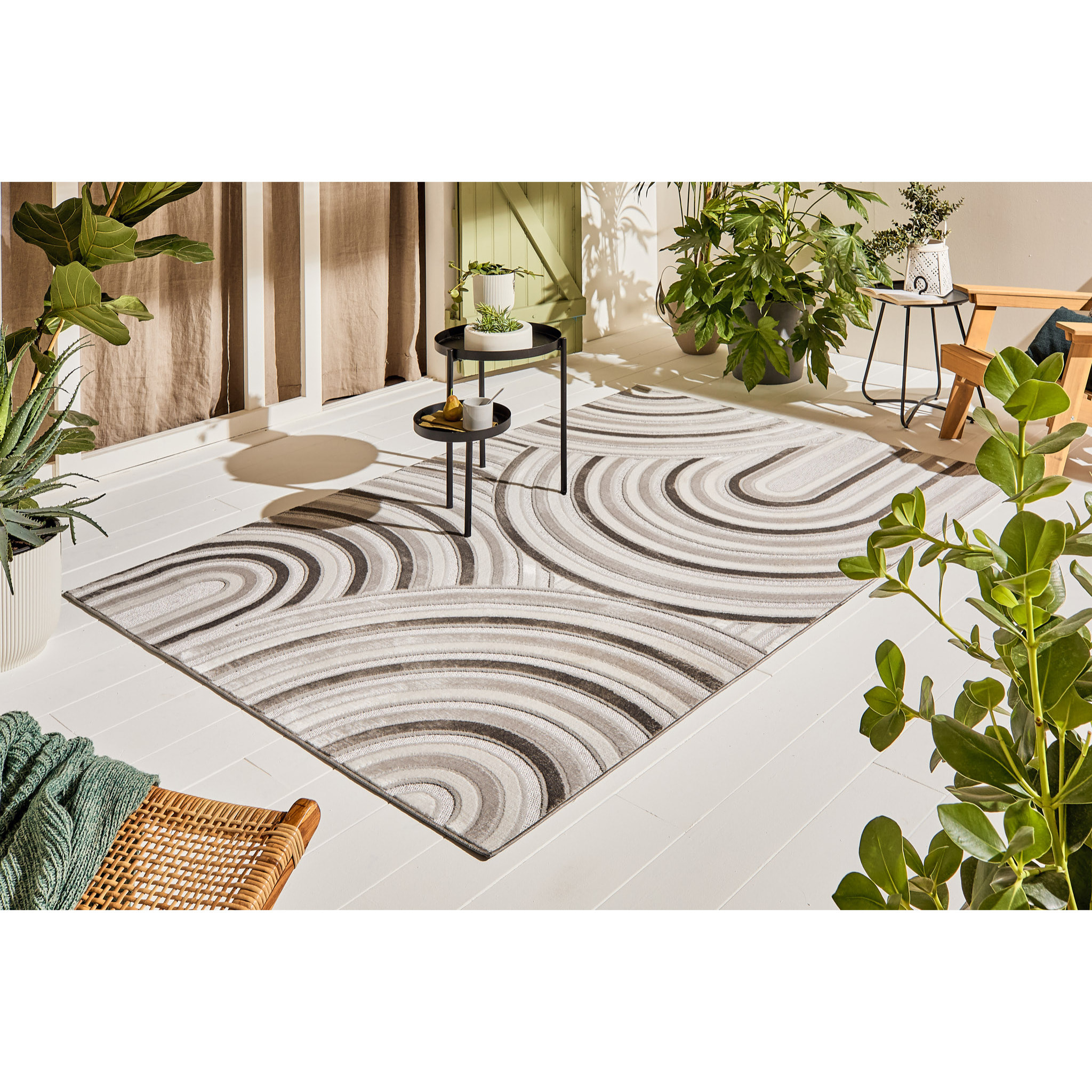 Tapis Loopin 312 gris 200x280 cm - Motif en relief - Indoor & Outdoor